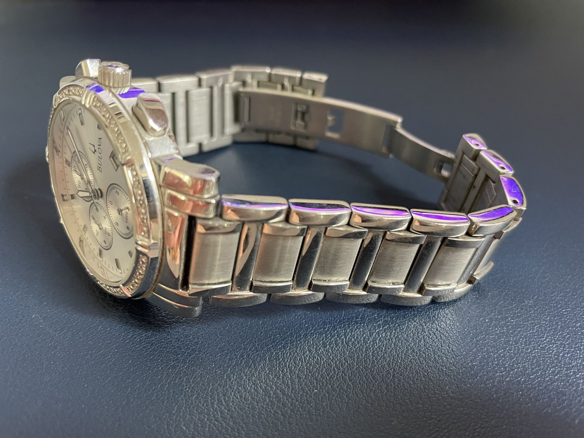 BULOVA 96E03 Diamond Chronography Silver dial Stainless Steel Mens Watch