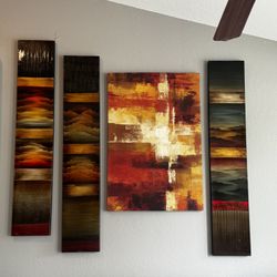 4-Piece Modern Abstract Canvas Wall Art Set - Warm Tones & Earthy Colors