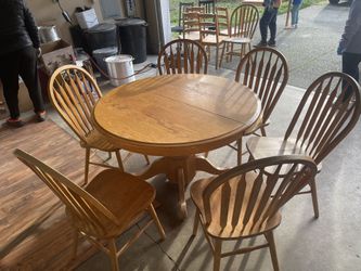 Round Wooden Dining Table Set With 8 Chairs 