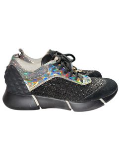 Elena Iachi Sneakers Extralight Black with Glitter Silver Holographic Women's 39