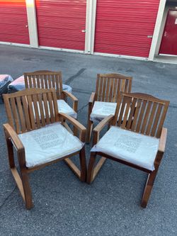 Wood Dining Armchair - set of 4, Fadeproof, 24.75"w X 26.75"d 35"h Outdoor Chairs Fade , 26.75"d, Cream Cushion New 300