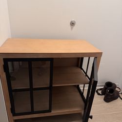 Wood Cabinet with Black Glass Doors Storage/accent Cabinet