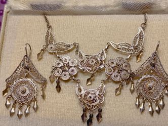Vintage Persian Iranian silver filigree Festoon Necklace set 920 Signed Maran.