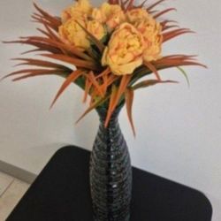 *** NEW LOW PRICE *** 24" Ceramic Vase / Begonias / Sword Grass (The Sunburst) @ Lasting Creations