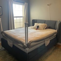 IKEA TUFJORD Upholstered Queen Storage Bed – Excellent Condition