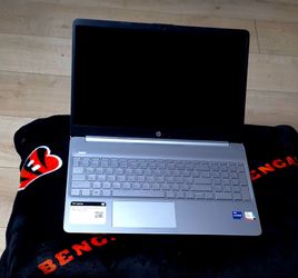 Silver HP 15.6-inch laptop.