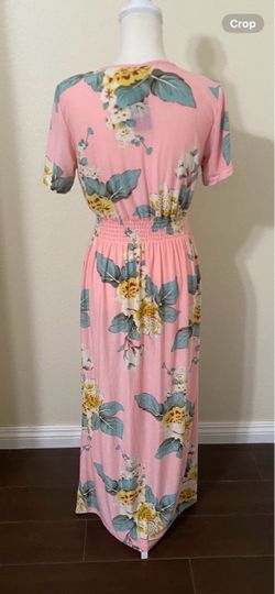 Pink Floral Maxi Dress Short Sleeve