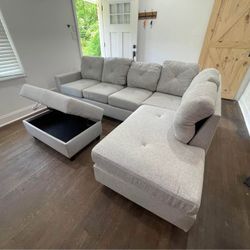 Grey Brand New Sectional & Ottoman 