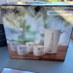 Holiday Snowflake Cup And Pitcher Set And Dishes