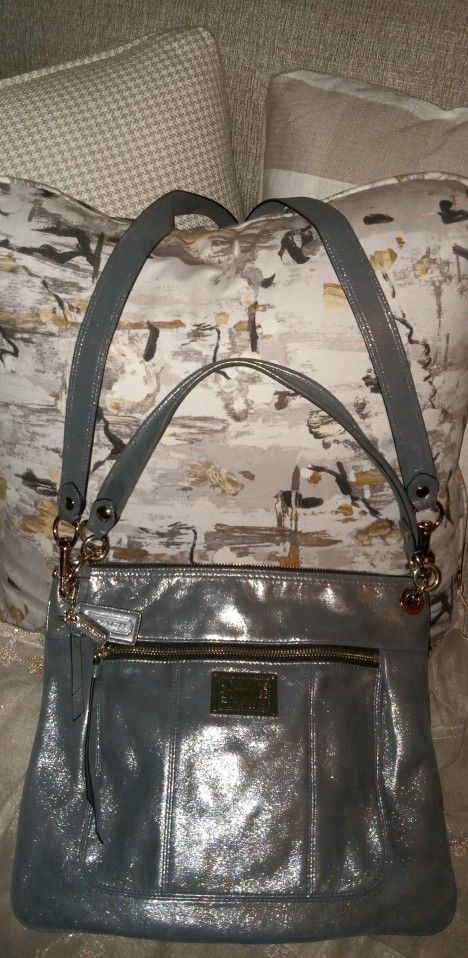 Authentic Coach Poppy Metallic Shimmer Leather Handbag