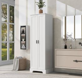 CRACKED on the Side Assembled New 70'' Tall Bathroom Cabinet, Storage Cabinet with 2 Doors