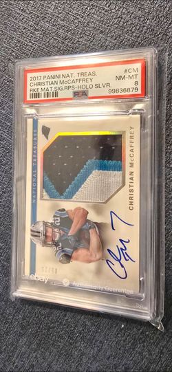 2017 National Treasures Christian McCaffrey Holo Silver Patch Auto #/25 - PSA 8