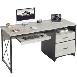 Bestier Office Desk with Drawers, 55 inch Industrial Computer Desk with Storage, Wood Teacher Desk with Keyboard Tray & File Drawer for Home Office, W