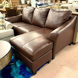 IN STOCK FAST DELIVERY /Fortney Mahogany Leather Sofa Chaise 