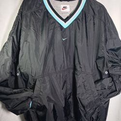 Vintage 90s NIKE CENTER SWOOSH Embroidery Vneck Double Pockets XL JACKET PULLOVR