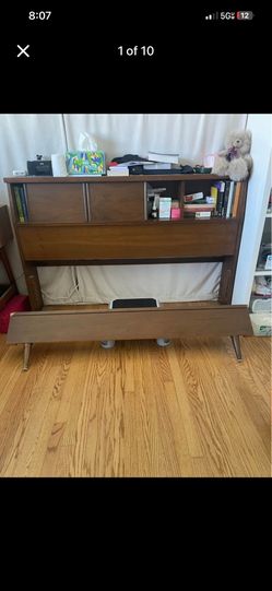Mid Century full size bed frame w/ storage head board