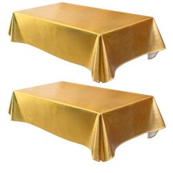 Tablecloth for Rectangle Table, 2 Pack, 60 x 102 Inch, Gold, Stain Resistant, Decorative Tablecloth for New Years, Holidays, Parties, Eve