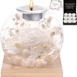 Preserved Roses in Glass Dome with Scented - Romantic Preserved Flower for Women, Girlfriend, Wife, Mom, Grandma, Sister, Her-White , Christmas Birthd