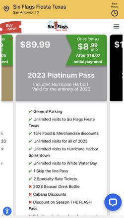 Six Flags Fiesta Texas. Platinum Season Passes. Unregistered $70 Each Up To 7 Thumbnail