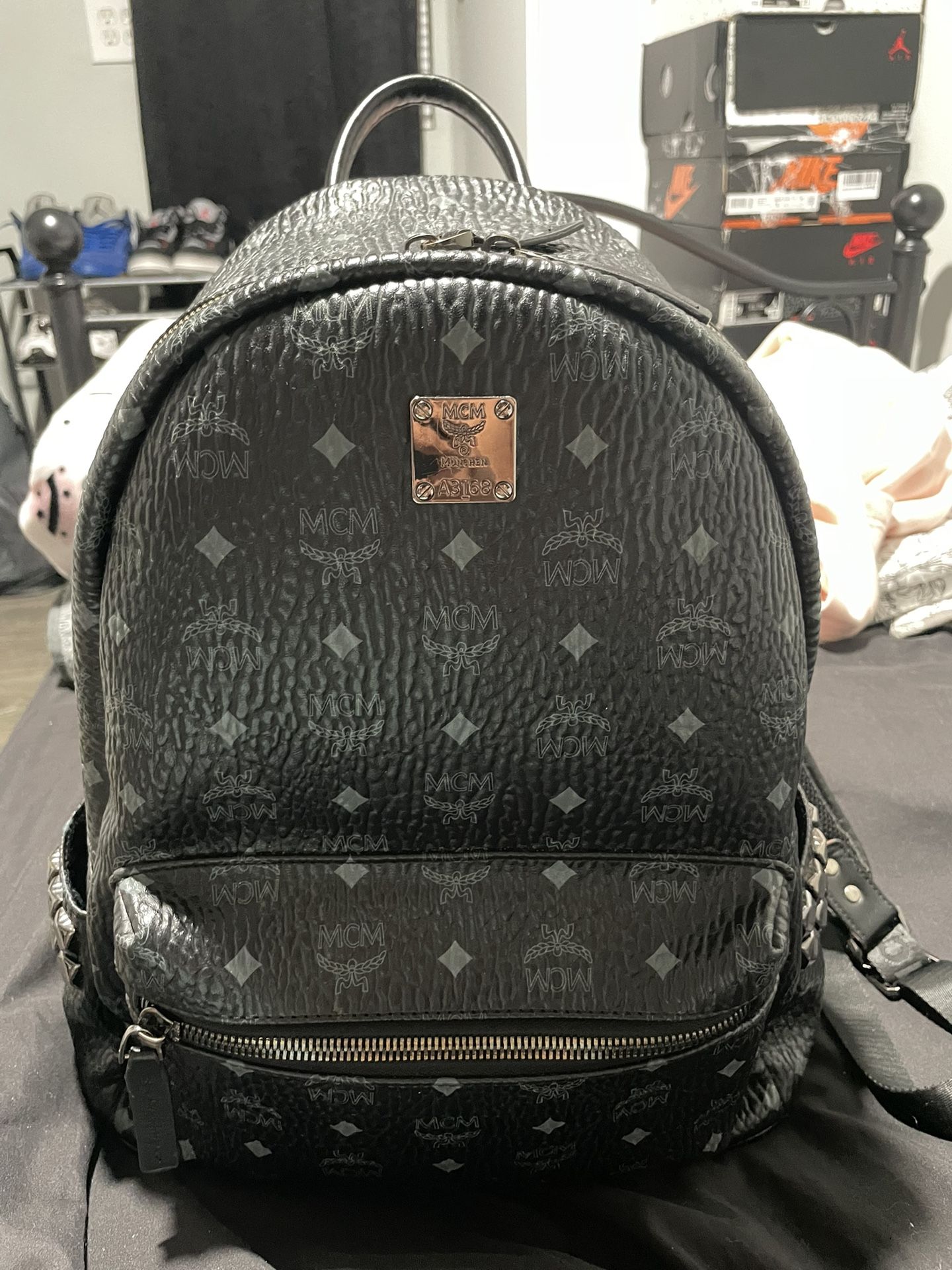 mcm large stark in black backpack