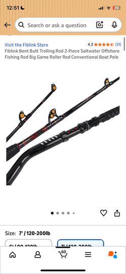 FIBLINK Bent Butt Trolling Rod 2-Piece Saltwater Offshore Fishing Rod