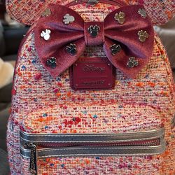 Cranberry Colored “tweed” Vegan Leather Loungefly W Velvet Bow. NWT. Pu Bridgewater 
