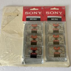 6 Pack Sony Microcassette Tapes MC60 Blank Audio Tapes 