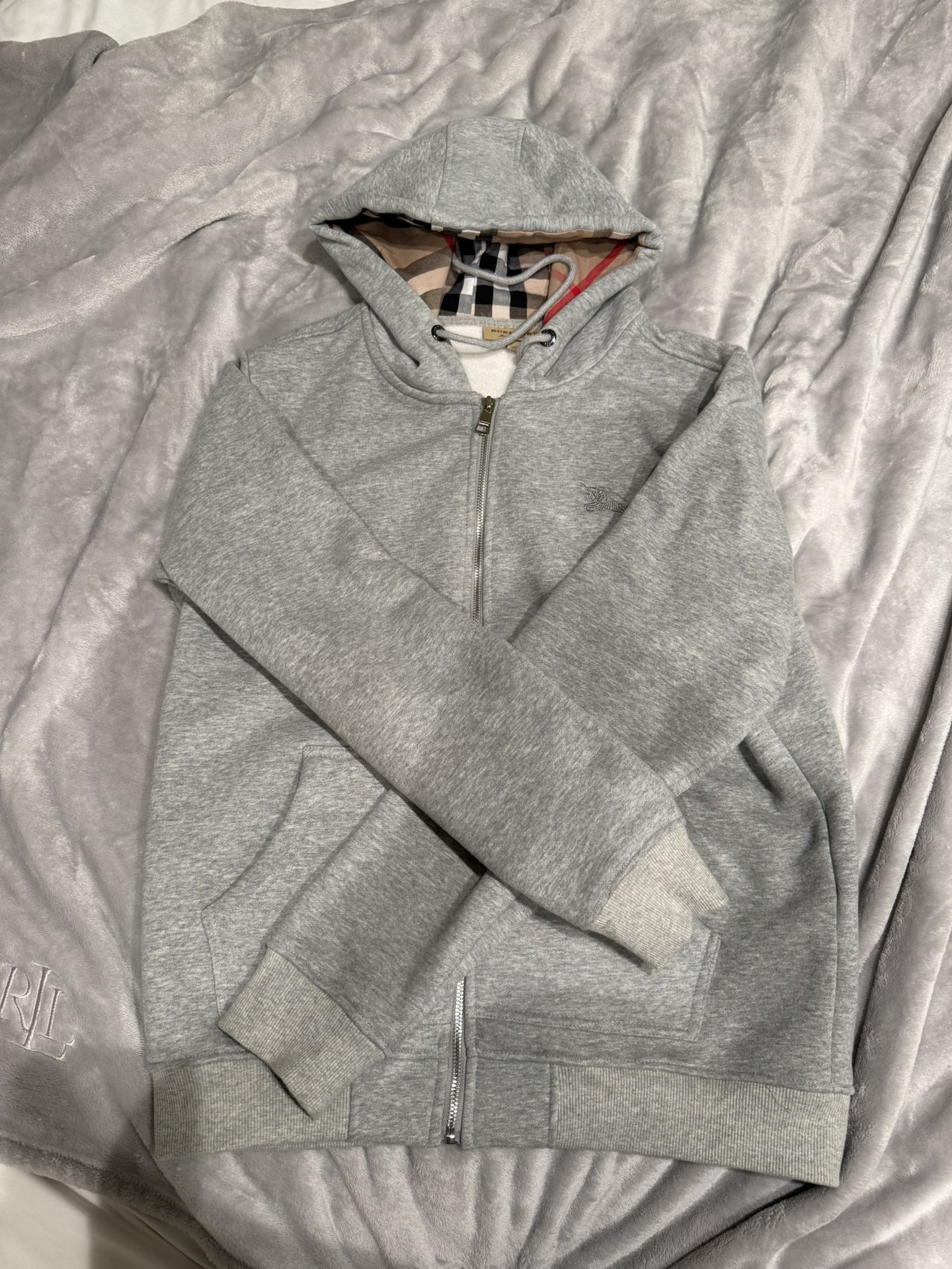 Burberry Hoodie Zip Up Size Large Grey