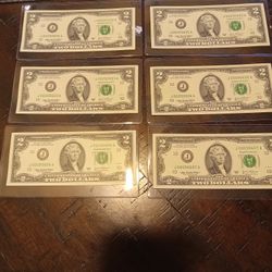 2003 $2 Bills Uncirculated New Crisp Bills In SEQUENCE Matching Numbers