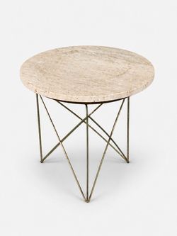 Italian Modern Travertine & Brass Side Table by Rene Brancusi, c.1960's - Delivery Available