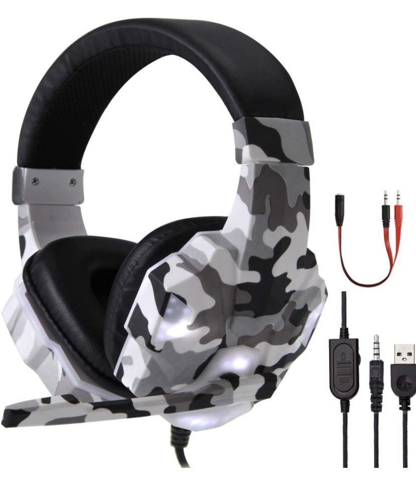 Gaming Headset for Xbox One, PS4, PC, Over Ear Gaming Headphones with Noise Cancelling Mic LED Light
