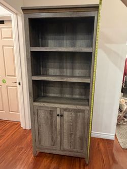 Grey Wood Grain Bookcase with Cabinet