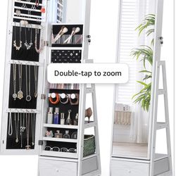 Nicetree 360° Swivel Jewelry Cabinet with Lights, Touch Screen Vanity Mirror, Rotatable Full Length Mirror with Jewelry Storage, Standing Jewelry Armo