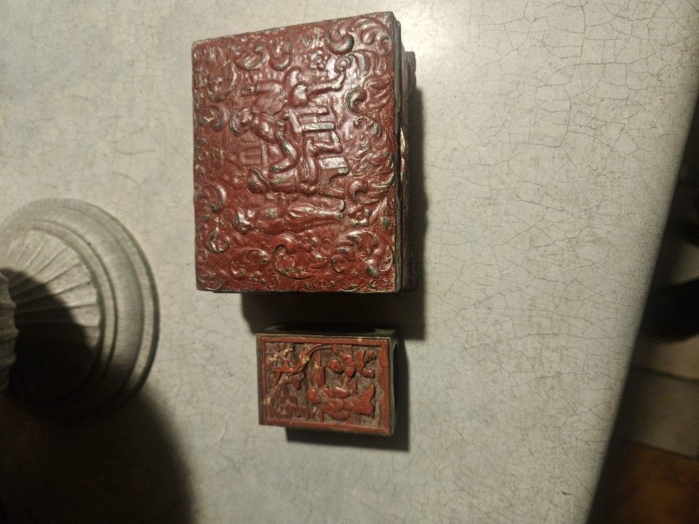 Vintage Cedar Lined Cigarette Box& Match Box Holder.