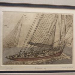 R. H. Bandeau : Endeavour 1934, Watercolored Lithograph Numbered And Signed By The Artist