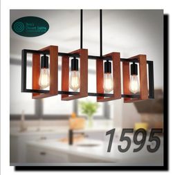 SOGOTING 32" Farmhouse Kitchen Island Lighting Adjustable Dining Room Light Fixtures, 4-Light Rustic Wood