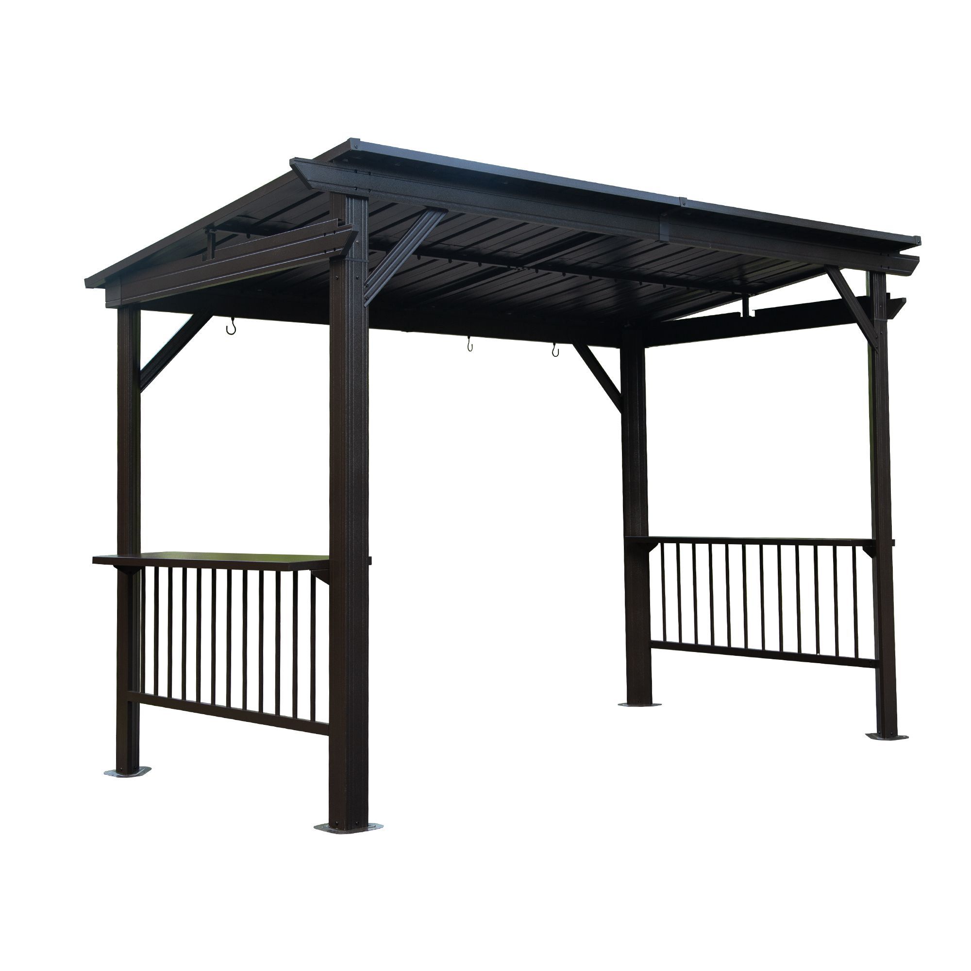 6.5x12FT Hardtop Grill Gazebo, Outdoor BBQ Gazebo with 2 Side Shelves and Sloping Galvanized Steel Roof, Metal Permanent Grill Canopy with Ceiling Hoo