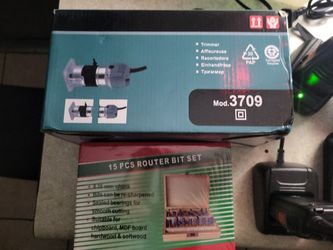Electric Trimmer Router Mod. 3709 with 15-Piece Router Bit Set