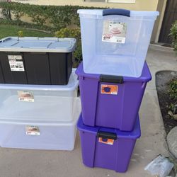 Lot of 6 Plastic Storage Totes and Bins with Lids