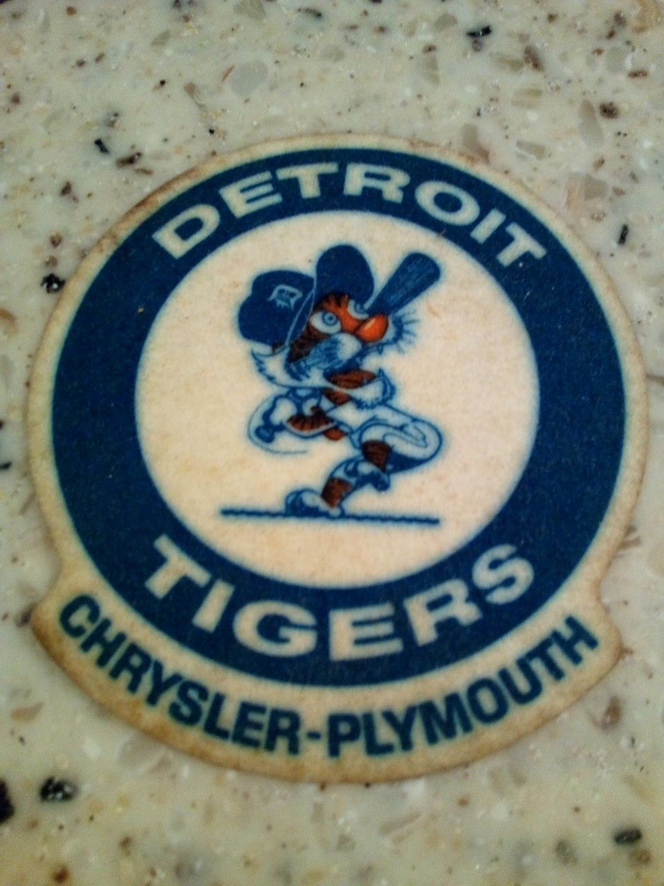Vintage Detroit tigers iron on patch/ chrysler- Plymouth advertisement/3 1/2 inches in diameter