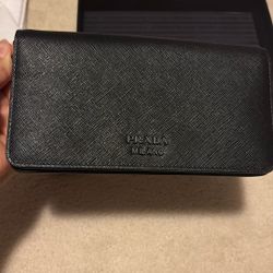 New Prada  Saffiano Leather Continental   Style Black Purse  