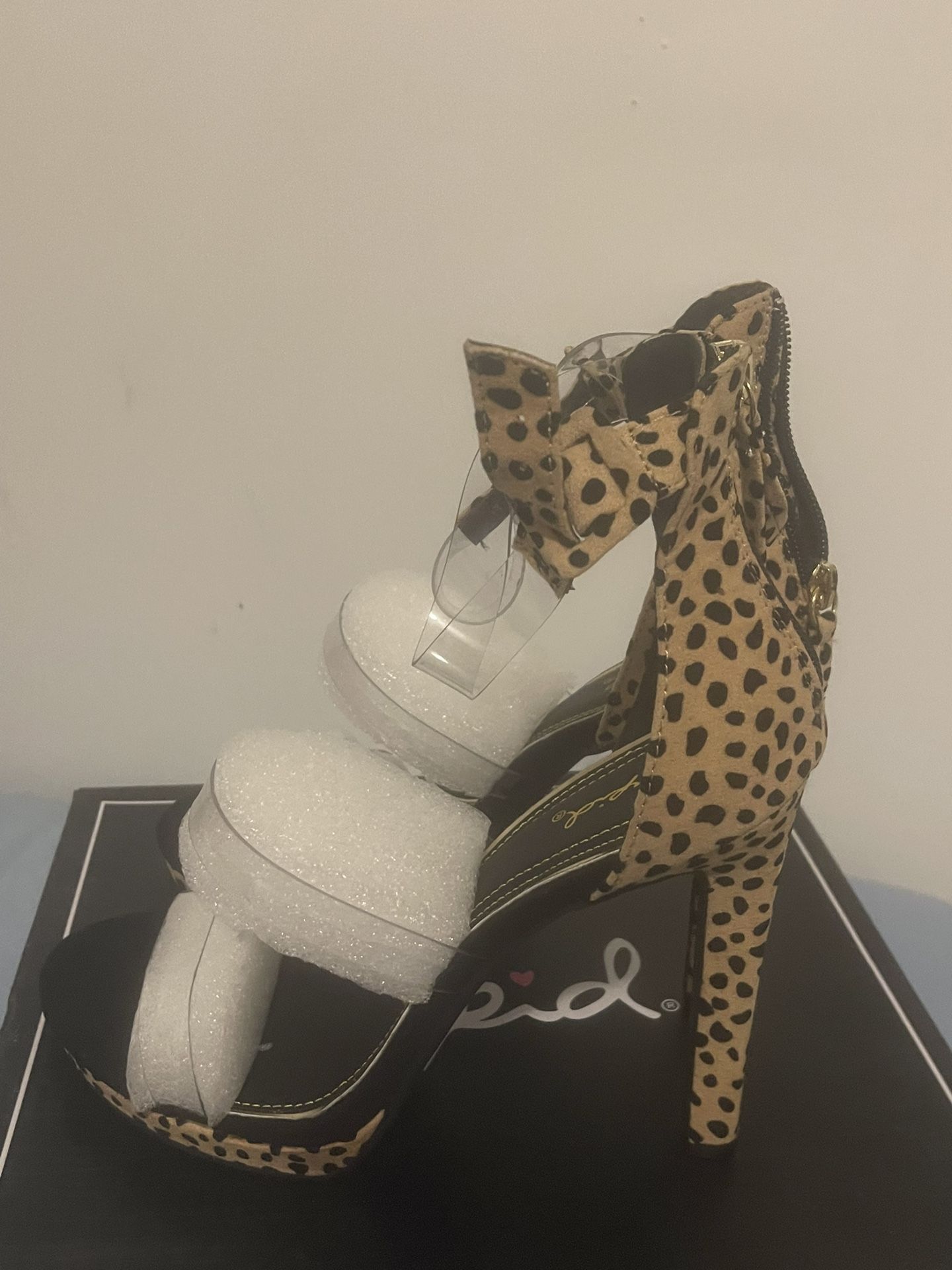 Woman’s Cheetah Print Open Toe 5 Inch Heels