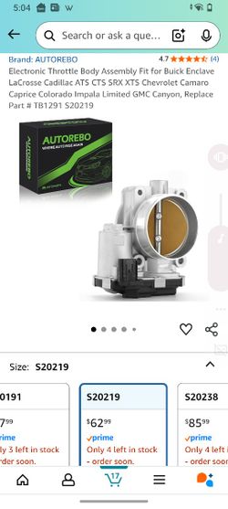 Electronic Throttle Body Assembly Fit for Buick Enclave LaCrosse Cadillac ATS CTS SRX XTS Chevrolet Camaro Caprice Colorado Impala Limited GMC Canyon,