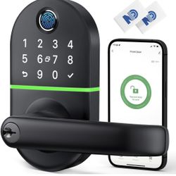 Smart Keypad Door Lock with Handle: Keyless Entry Door Lock for Front Door - Fingerprint Biometric Door Lock - Electronic Digital Door Lock with Code