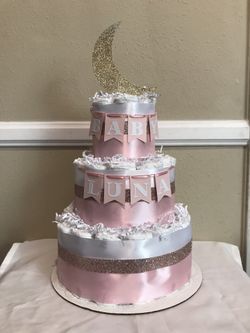 Moon themed diaper cake great for baby showers