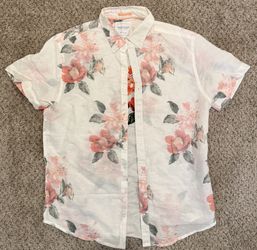 Denim & Flower Floral Button-Up (Sheer White)