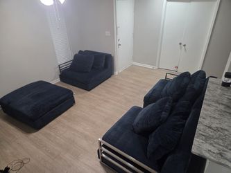 American Signature Navy Blue Modular Living Room Set + Ottoman