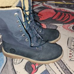Timberland Big Kids' Boot Fold Down Blue TB01690A Size 4.5Y, Youth, Juniors