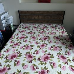 Queen Size Bed Frame with Rustic Wood Headboard for Sale