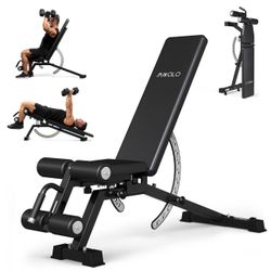 Mikolo 1200LB Weight Bench, Adjustable Workout Bench with Detachable Leg Support, Vertical Storage Space-Saving Exercise Bench for Home Gym, Incline F